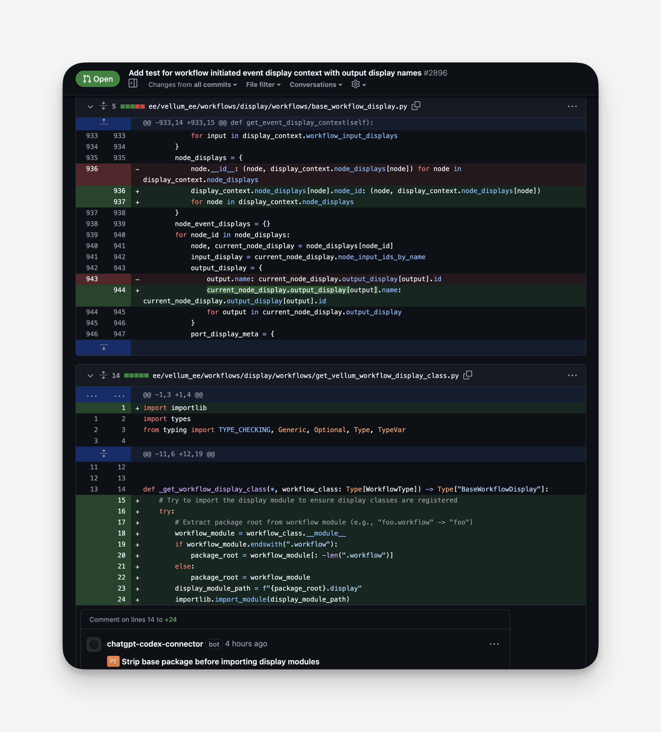GitHub PR files view showing raw diffs across multiple files